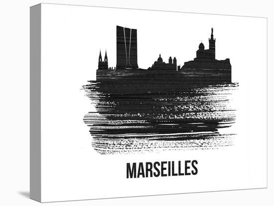 Marseilles Skyline Brush Stroke - Black II-NaxArt-Stretched Canvas