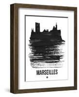 Marseilles Skyline Brush Stroke - Black-NaxArt-Framed Art Print