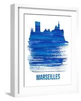 Marseilles Skyline Brush Stroke - Blue-NaxArt-Framed Art Print