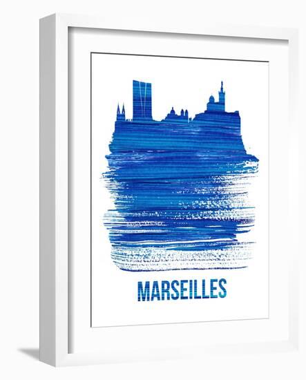 Marseilles Skyline Brush Stroke - Blue-NaxArt-Framed Art Print