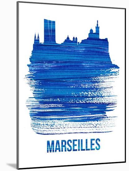 Marseilles Skyline Brush Stroke - Blue-NaxArt-Mounted Art Print