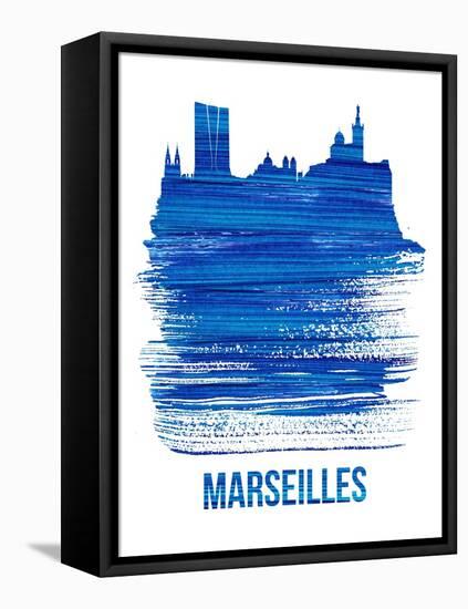 Marseilles Skyline Brush Stroke - Blue-NaxArt-Framed Stretched Canvas