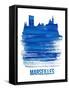 Marseilles Skyline Brush Stroke - Blue-NaxArt-Framed Stretched Canvas