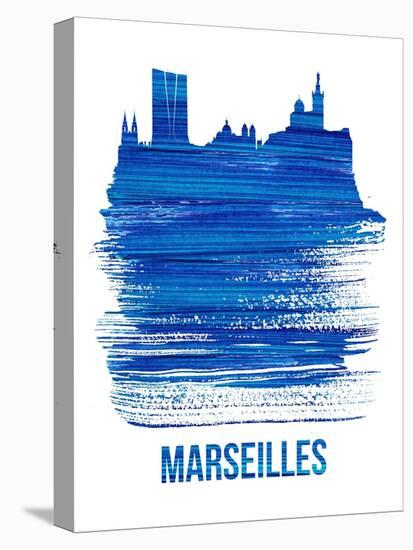 Marseilles Skyline Brush Stroke - Blue-NaxArt-Stretched Canvas