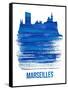 Marseilles Skyline Brush Stroke - Blue-NaxArt-Framed Stretched Canvas