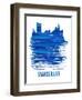 Marseilles Skyline Brush Stroke - Blue-NaxArt-Framed Art Print