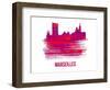 Marseilles Skyline Brush Stroke - Red-NaxArt-Framed Art Print