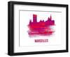 Marseilles Skyline Brush Stroke - Red-NaxArt-Framed Art Print