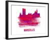 Marseilles Skyline Brush Stroke - Red-NaxArt-Framed Art Print