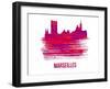 Marseilles Skyline Brush Stroke - Red-NaxArt-Framed Art Print