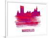 Marseilles Skyline Brush Stroke - Red-NaxArt-Framed Art Print