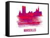 Marseilles Skyline Brush Stroke - Red-NaxArt-Framed Stretched Canvas