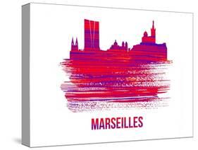 Marseilles Skyline Brush Stroke - Red-NaxArt-Stretched Canvas