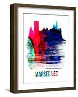 Marseilles Skyline Brush Stroke - Watercolor-NaxArt-Framed Art Print