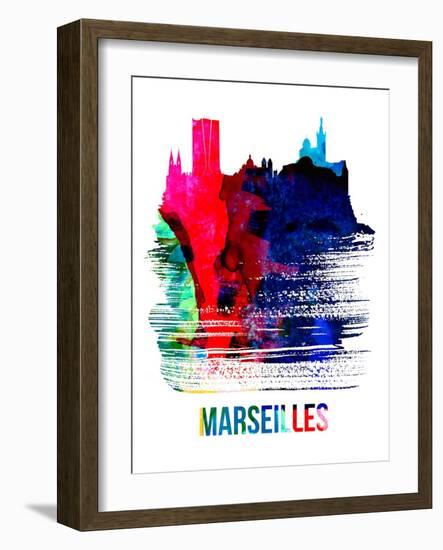 Marseilles Skyline Brush Stroke - Watercolor-NaxArt-Framed Art Print