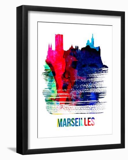 Marseilles Skyline Brush Stroke - Watercolor-NaxArt-Framed Art Print