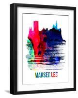 Marseilles Skyline Brush Stroke - Watercolor-NaxArt-Framed Art Print