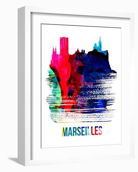 Marseilles Skyline Brush Stroke - Watercolor-NaxArt-Framed Art Print