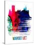 Marseilles Skyline Brush Stroke - Watercolor-NaxArt-Stretched Canvas