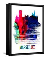 Marseilles Skyline Brush Stroke - Watercolor-NaxArt-Framed Stretched Canvas