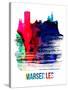 Marseilles Skyline Brush Stroke - Watercolor-NaxArt-Stretched Canvas