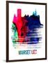 Marseilles Skyline Brush Stroke - Watercolor-NaxArt-Framed Art Print