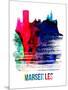 Marseilles Skyline Brush Stroke - Watercolor-NaxArt-Mounted Art Print