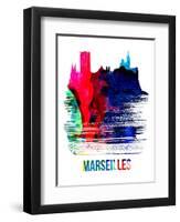 Marseilles Skyline Brush Stroke - Watercolor-NaxArt-Framed Art Print