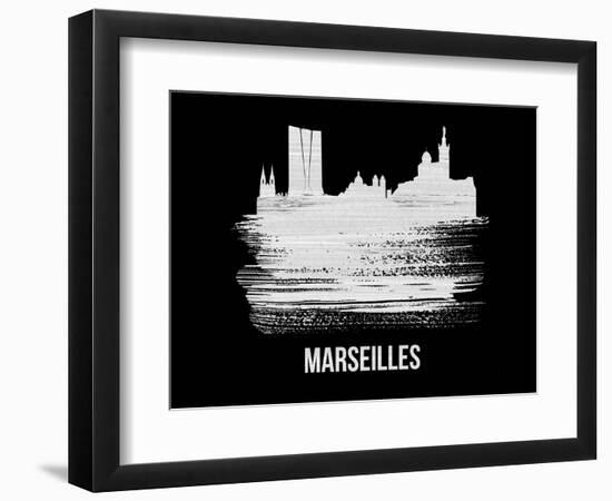 Marseilles Skyline Brush Stroke - White-NaxArt-Framed Art Print