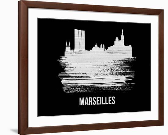 Marseilles Skyline Brush Stroke - White-NaxArt-Framed Art Print