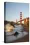 Marshall Beach, San Francisco, California, USA: Seascape Together With The Golden Gate Bridge-Axel Brunst-Stretched Canvas