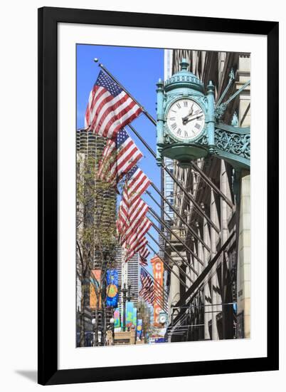 Marshall Field Building Clock, State Street, Chicago, Illinois, United States of America-Amanda Hall-Framed Photographic Print