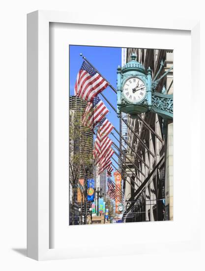 Marshall Field Building Clock, State Street, Chicago, Illinois, United States of America-Amanda Hall-Framed Photographic Print