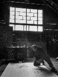 Painter Jackson Pollock Working in His Studio, Cigarette in Mouth, Dropping Paint Onto Canvas-Martha Holmes-Photographic Print