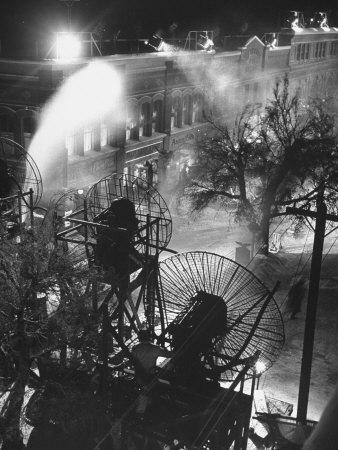 Machines Making Snow and Wind on Set of the Movie "It's a Wonderful Life"
