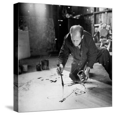 Painter Jackson Pollock Working in His Long Island Studio Adjacent to His Home