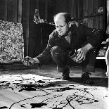 Painter Jackson Pollock Working in His Studio, Cigarette in Mouth, Dropping Paint Onto Canvas-Martha Holmes-Photographic Print