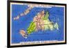 Martha's Vineyard Island, Massachusetts - Detailed Map of the Island-Lantern Press-Framed Art Print