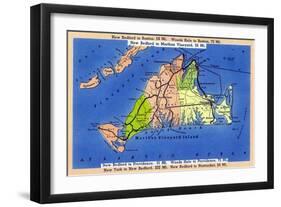 Martha's Vineyard Island, Massachusetts - Detailed Map of the Island-Lantern Press-Framed Art Print