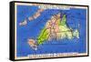 Martha's Vineyard Island, Massachusetts - Detailed Map of the Island-Lantern Press-Framed Stretched Canvas