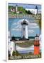 Martha's Vineyard - Lighthouses Montage-Lantern Press-Framed Art Print