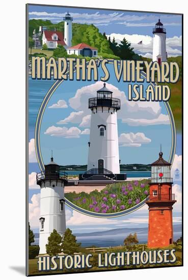 Martha's Vineyard - Lighthouses Montage-Lantern Press-Mounted Art Print