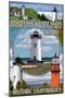 Martha's Vineyard - Lighthouses Montage-Lantern Press-Mounted Art Print