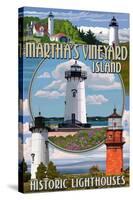 Martha's Vineyard - Lighthouses Montage-Lantern Press-Stretched Canvas