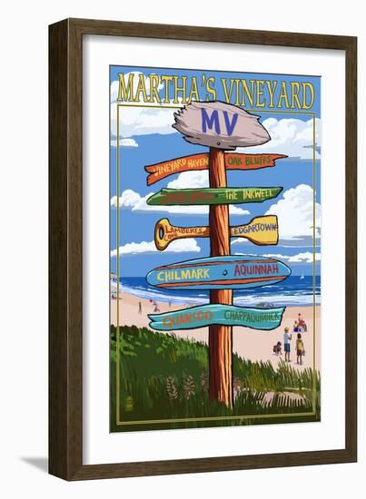 Martha's Vineyard, Massachusetts - Destination Sign-Lantern Press-Framed Art Print