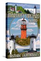 Martha's Vineyard, Massachusetts - Lighthouse Montage-Lantern Press-Stretched Canvas
