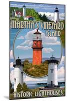 Martha's Vineyard, Massachusetts - Lighthouse Montage-Lantern Press-Mounted Art Print