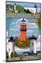 Martha's Vineyard, Massachusetts - Lighthouse Montage-Lantern Press-Mounted Art Print