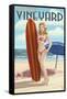 Martha's Vineyard, Massachusetts - Pinup Girl Surfer-Lantern Press-Framed Stretched Canvas