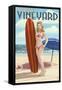 Martha's Vineyard, Massachusetts - Pinup Girl Surfer-Lantern Press-Framed Stretched Canvas